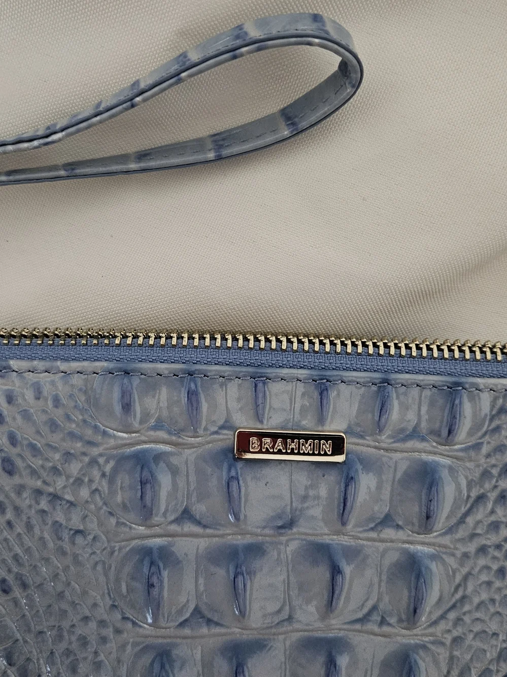 Brahmin Light Blue Croc-Embossed Wristlet